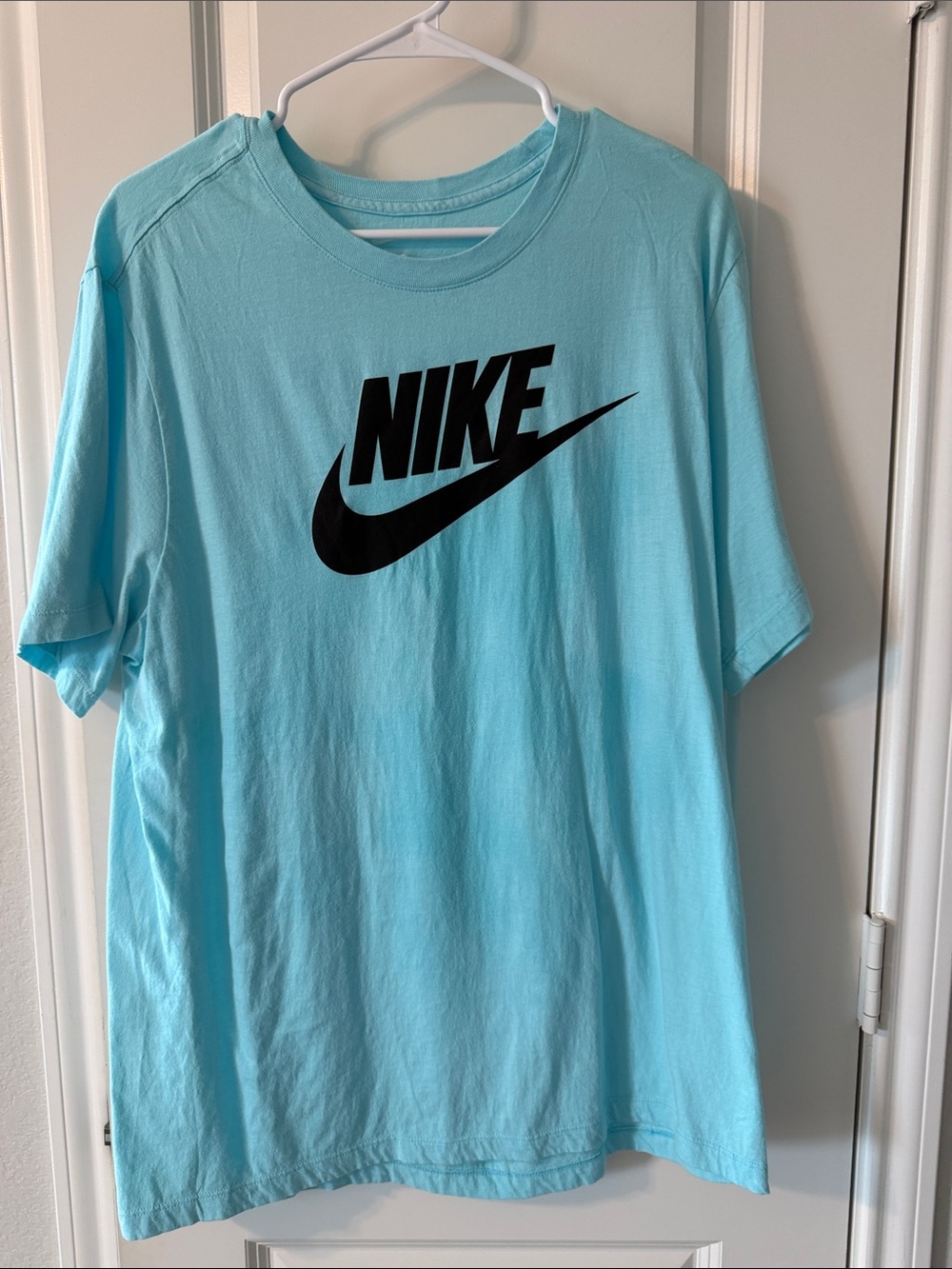 Nike Short-Sleeve Logo Tee in Aqua with Black Swoosh